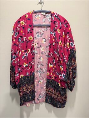 Allison Joy Fuchsia Floral Swim Coverup with Navy Border